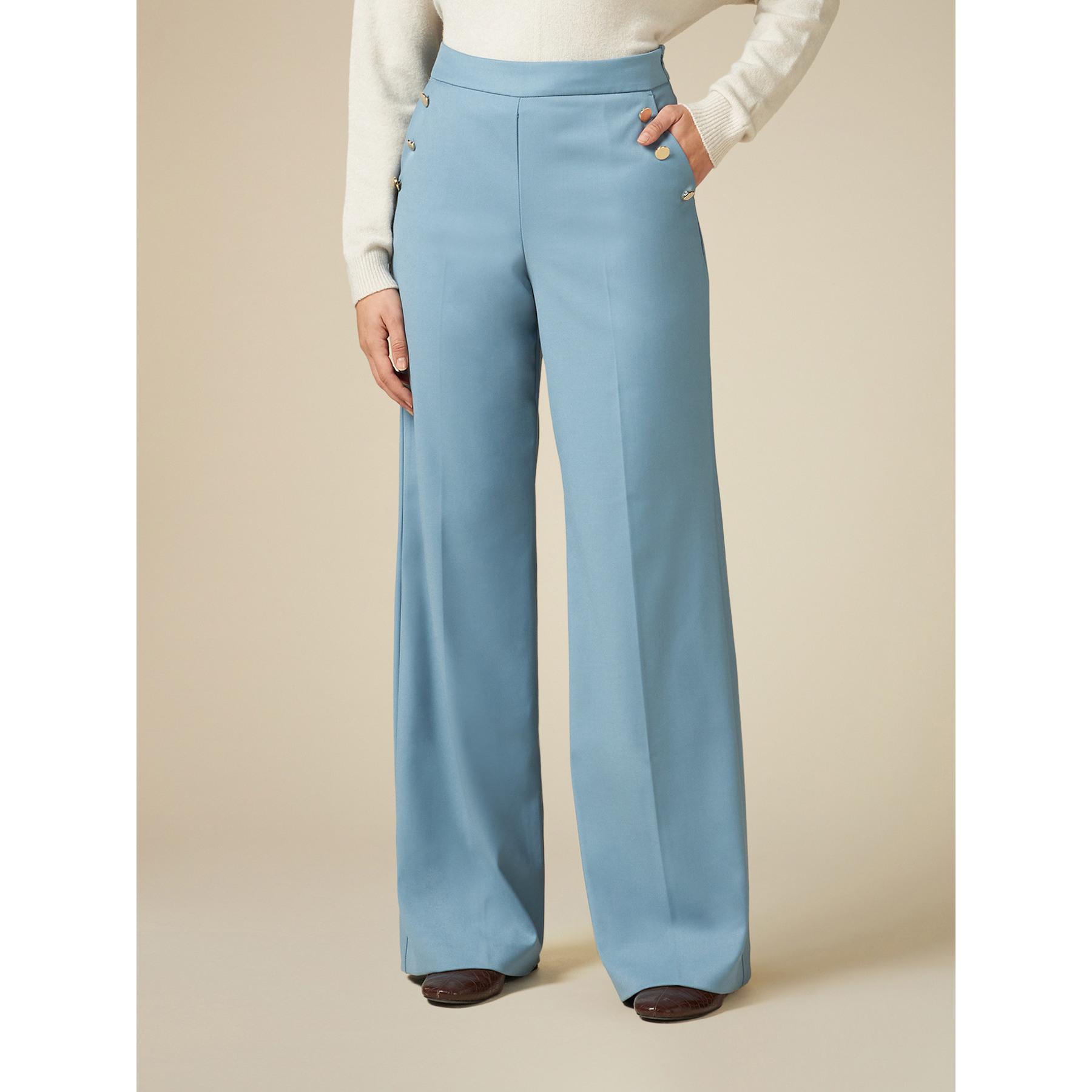 Oltre - Pantalones modelo Palazzo de franela - Light - blue