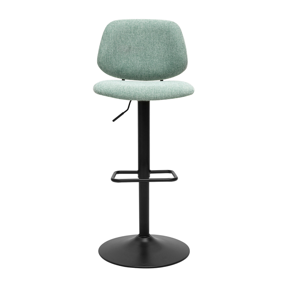 Tabourets de bar relevables design en tissu effet velours texturé vert céladon et métal noir BARNET (lot de 2)