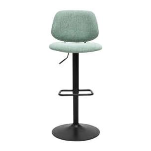 Tabourets de bar relevables design en tissu effet velours texturé vert céladon et métal noir BARNET (lot de 2)