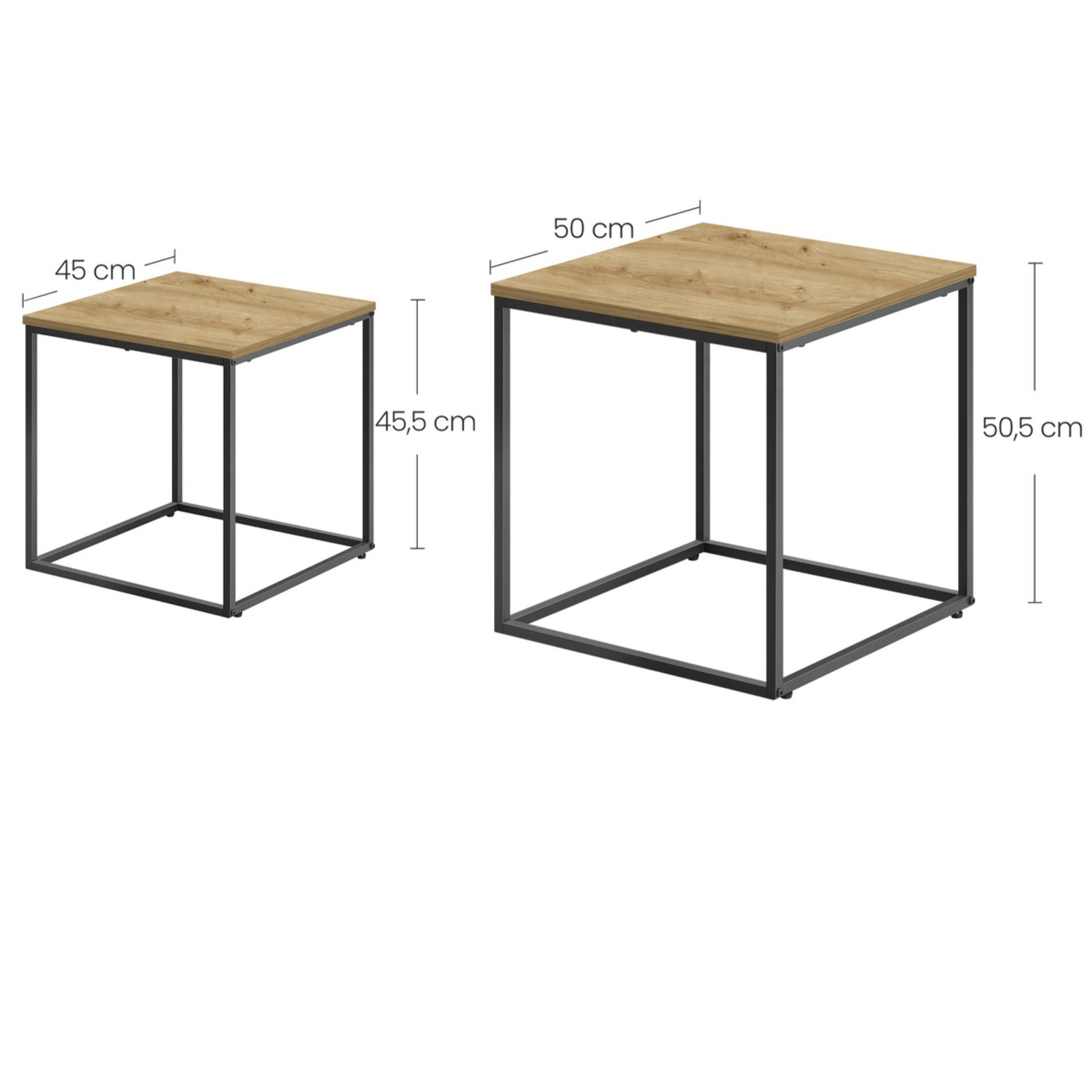 Set di 2 tavolini da salotto Nesting rovere e metallo nero