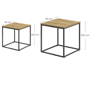 Set di 2 tavolini da salotto Nesting rovere e metallo nero