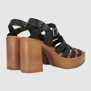 Sandalias de Piel - Negro - Tacón: 9 cm