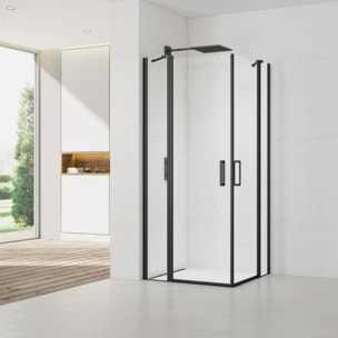 Fusion Portes de douche acces en angle pivotantes 80x80cm anticalcaire avec profilés noir mat (SATFUDP8080C-SET)