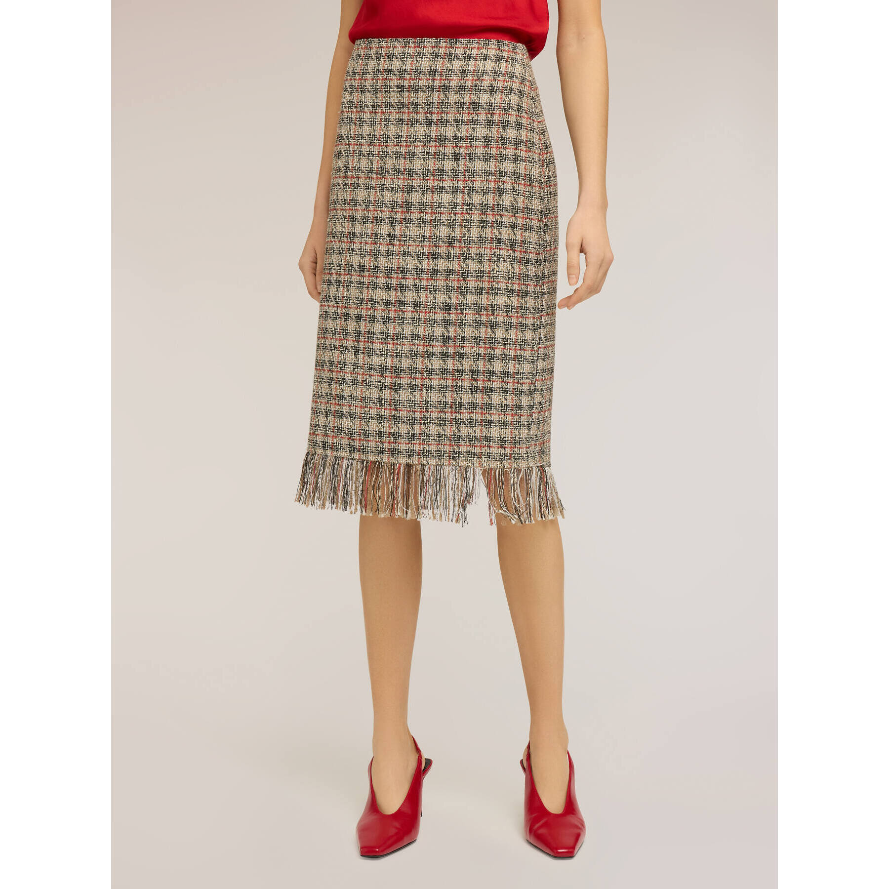 Motivi - Gonna tubino in bouclé con frange - Beige