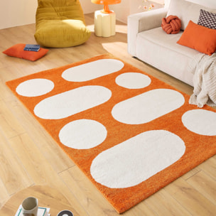 GROOVY - Tapis rétro coloré à motif géométrique - Confortable et moelleux - Orange