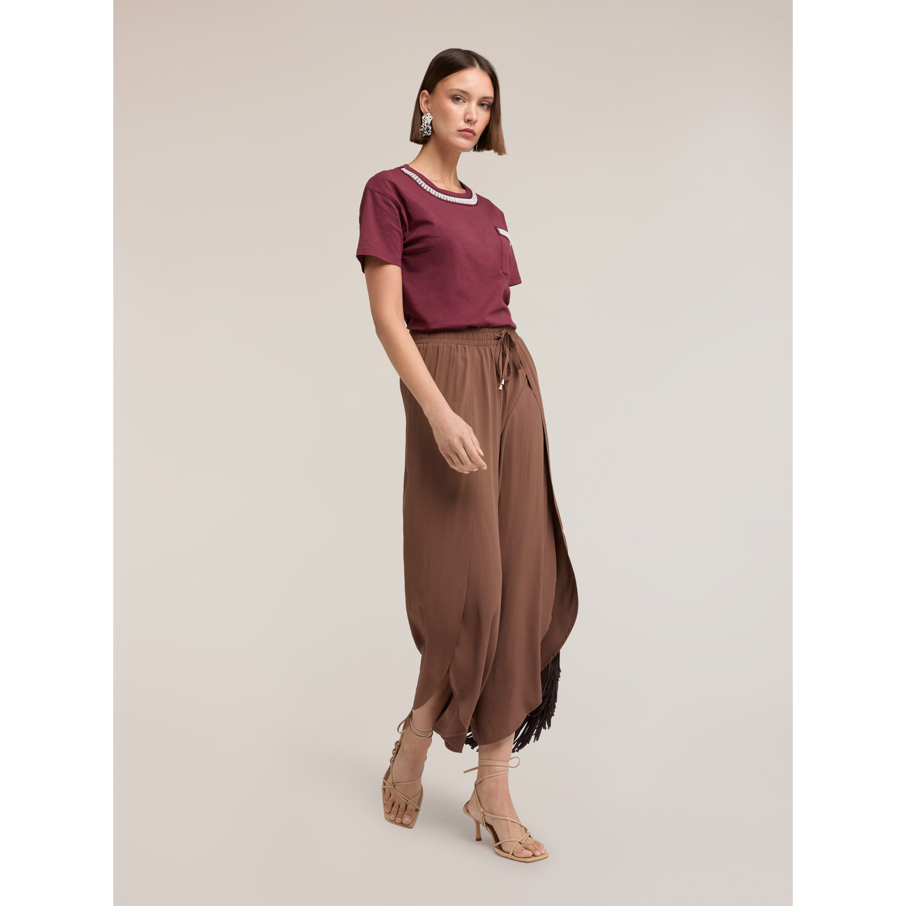 Motivi - Camiseta con bordado de perlas - Burgundy
