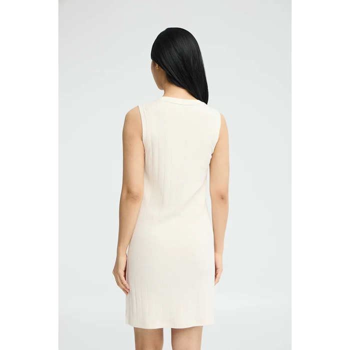Vestido corto color crudo de canalé con logo Rigby Go