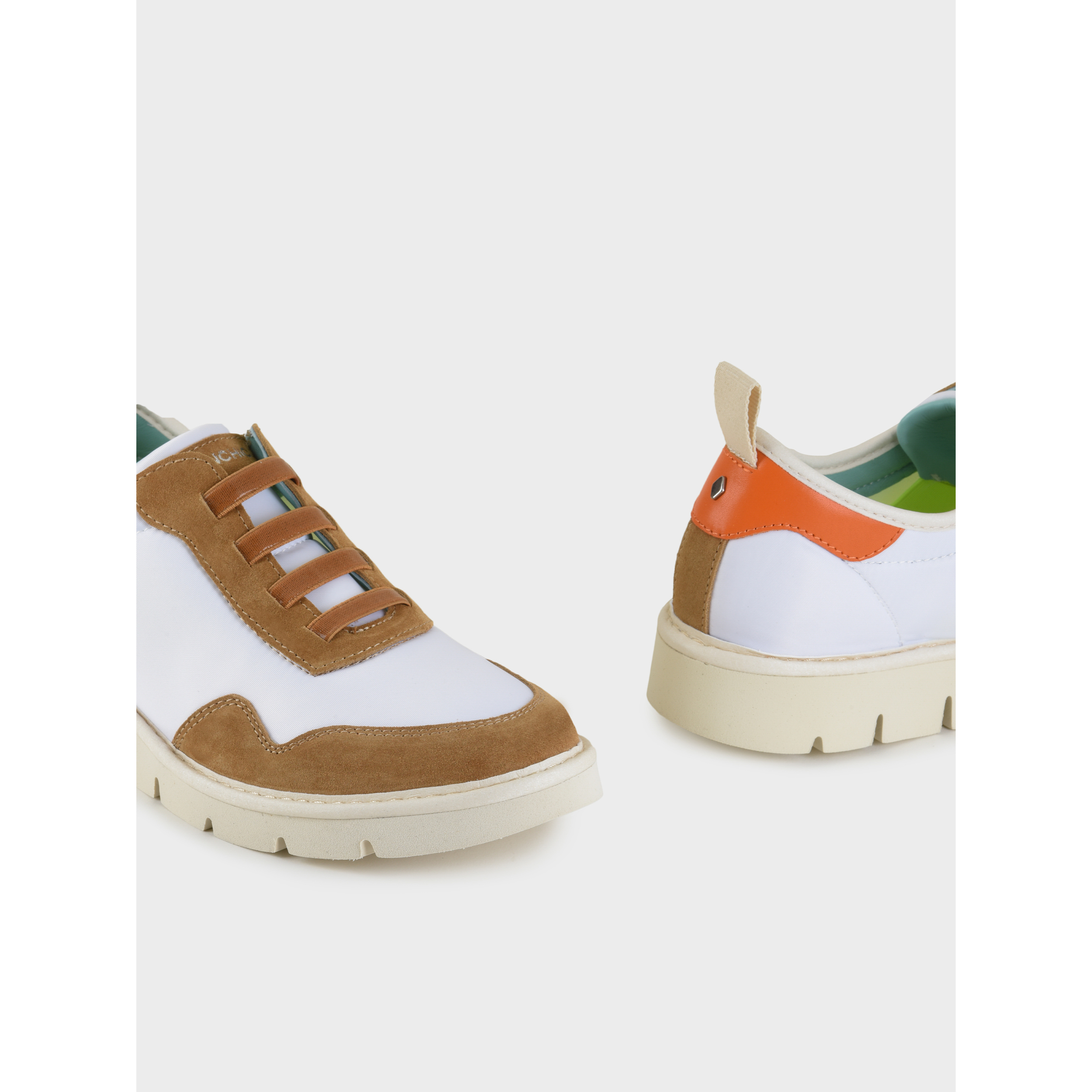 SLIP ON P05 UOMO IN NYLON E SUEDE BIANCO-BISCOTTO-ARANCIO