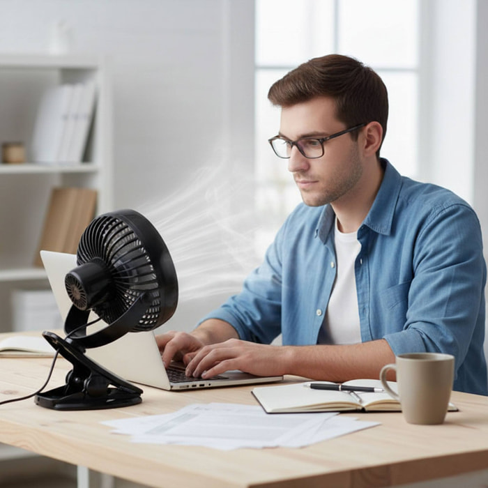 Ventilador con clip, 3 velocidades, batería 1200mAh, negro