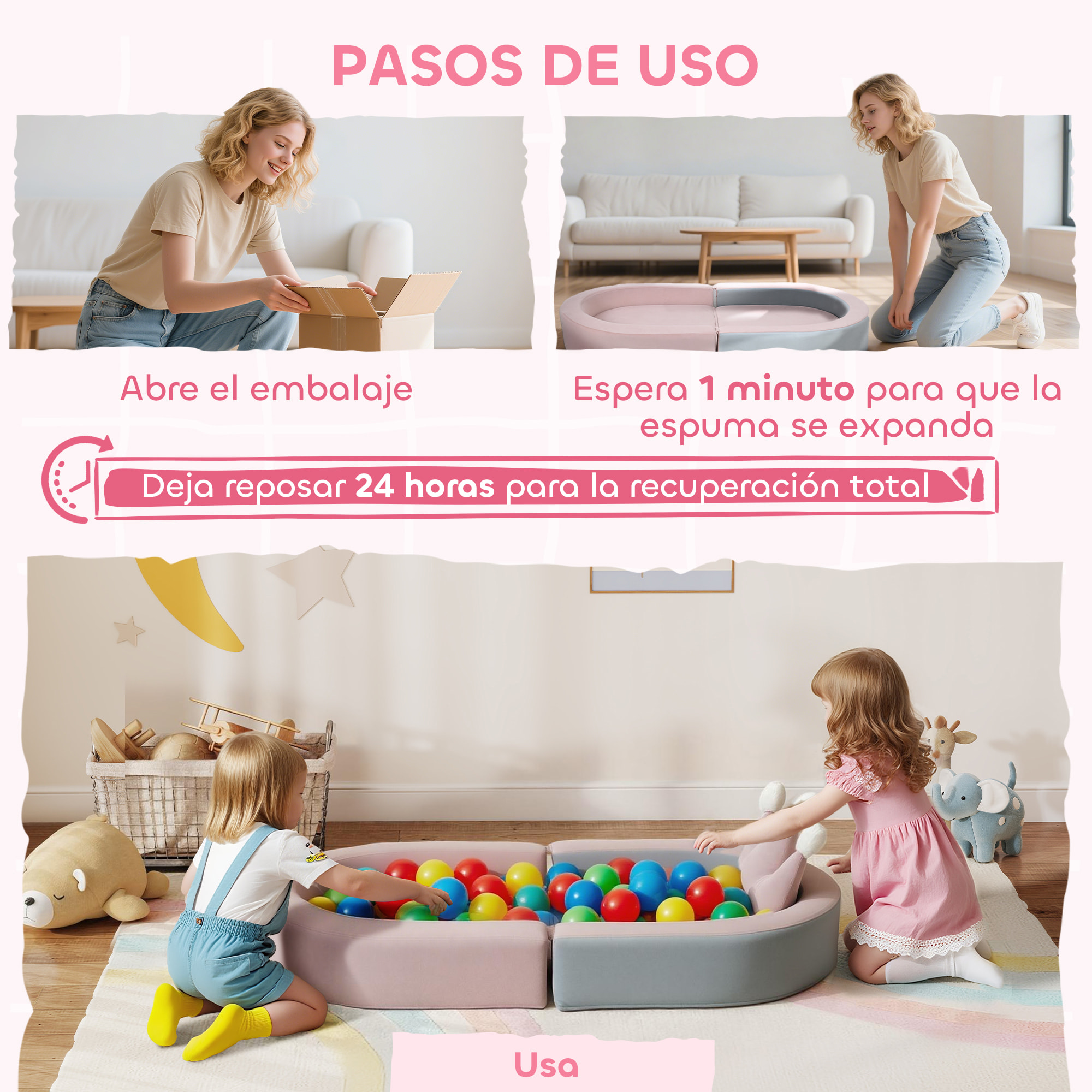 Sofá Infantil Convertible, Sofá para Niños con Cojín de Corona, Plegable en Cama y Zona de Juego, Tapizado de Terciopelo Suave, para Niños 18-36 Meses, Rosa y Azul Grisáceo