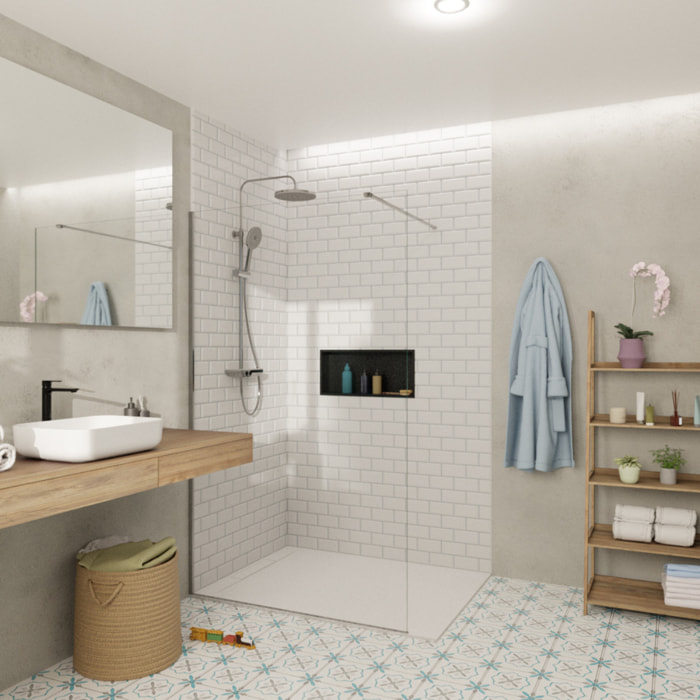 Walk-in 120x200cm Paroi en verre Crystal Glass® 8 mm anticalcaire, avec bras et profilés chrome brillant (SATBWI120PR)