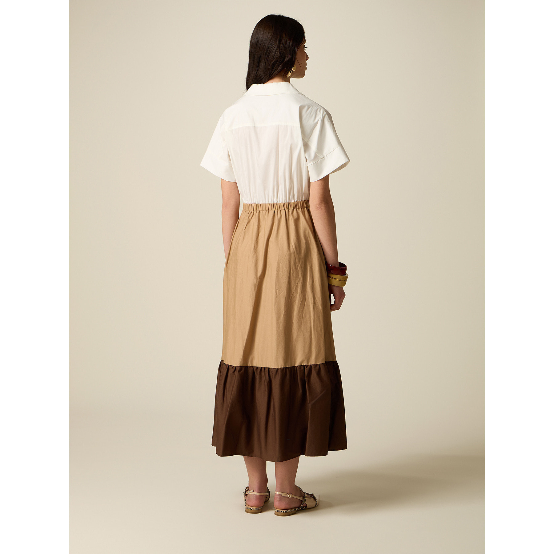 Oltre - Vestito lungo colour block - Marrone