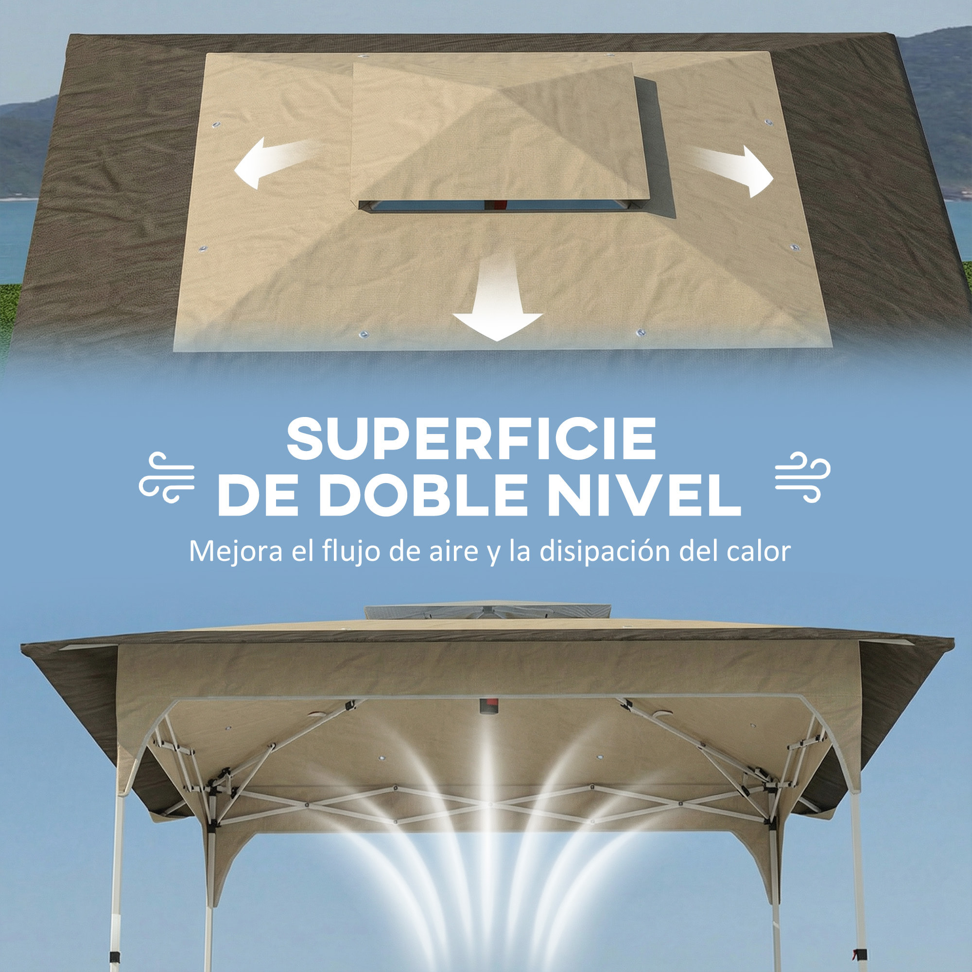 Carpa Plegable 3,5x3,5 m, Pop-up, Cenador Pabellón de Jardín con Doble Techo, Cierre Central, UPF50+, Altura Ajustable de 3 Niveles y Bolsa de Transporte, Gazebo para Fiestas, Exterior, Caqui