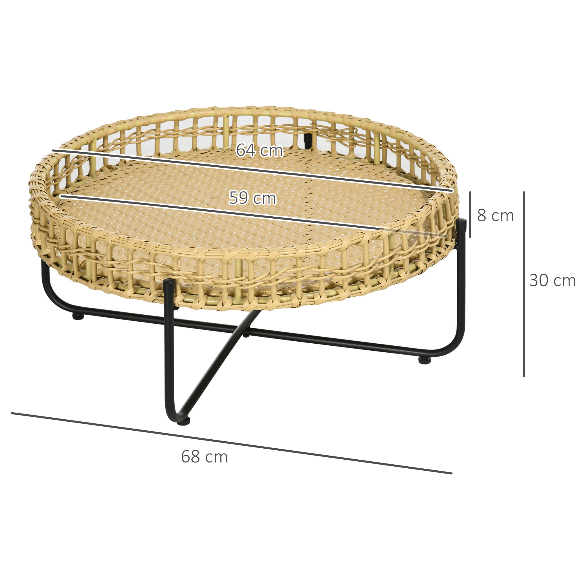 Table basse de jardin ronde Ø 68 X 30H cm - piètement métal noir plateau résine tressée aspect rotin