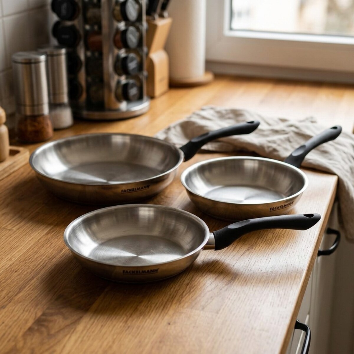 Set 3 poêles 20 24 et 28 cm en inox Fackelmann Geneva