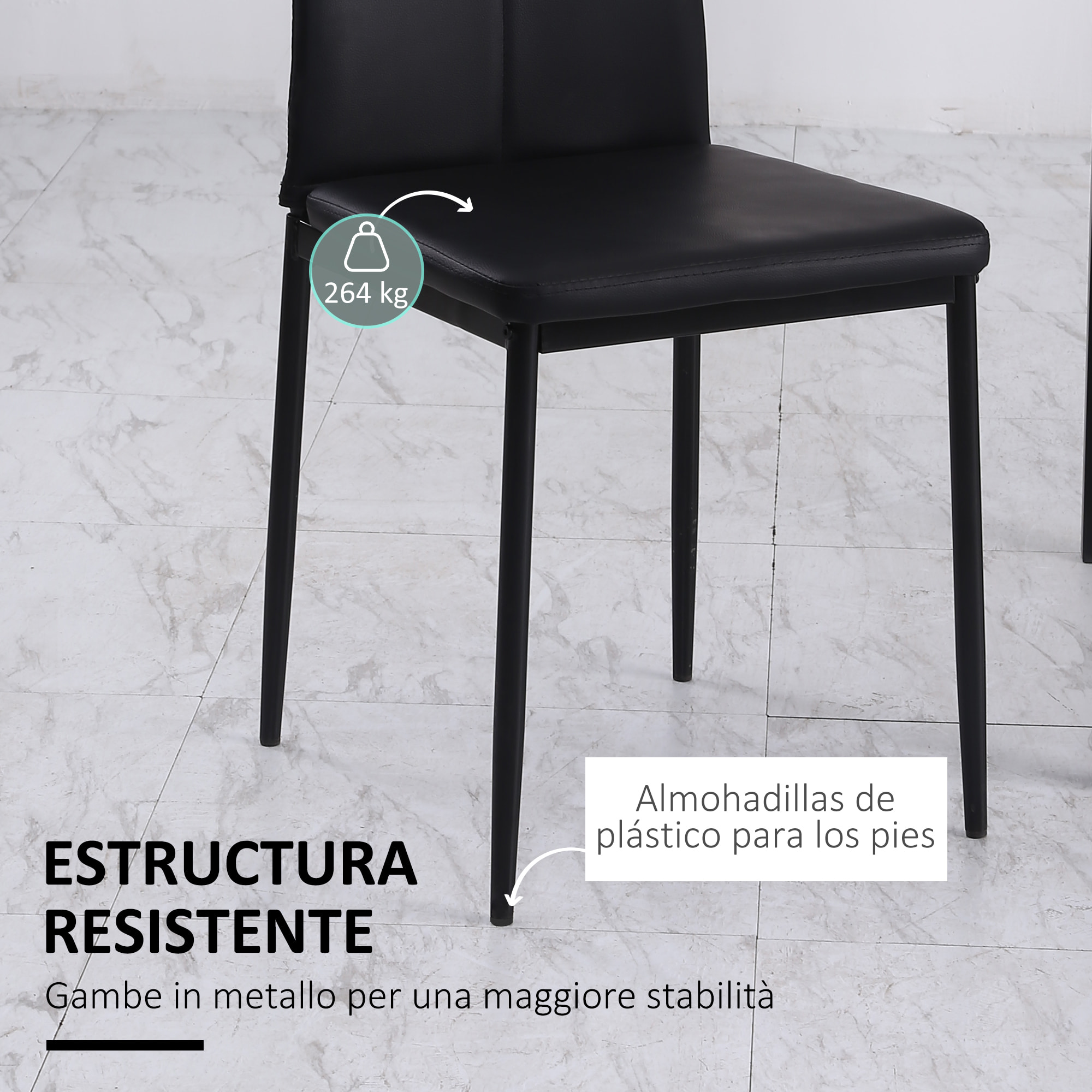 Juego de 6 Sillas de Comedor Tapizada en PU Sillas de Cocina con Respaldo Alto con Botones y Patas de Acero Diseño Moderno para Salón Dormitorio Negro