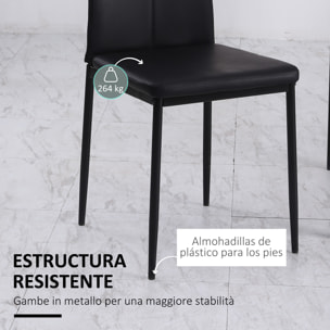 Juego de 6 Sillas de Comedor Tapizada en PU Sillas de Cocina con Respaldo Alto con Botones y Patas de Acero Diseño Moderno para Salón Dormitorio Negro