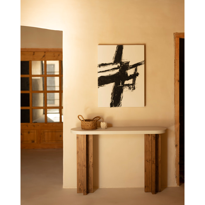 Cuadro blanco decorativo sobre lino con bastidor de madera pintado artesanalmente con pintura al óleo en varias medidas