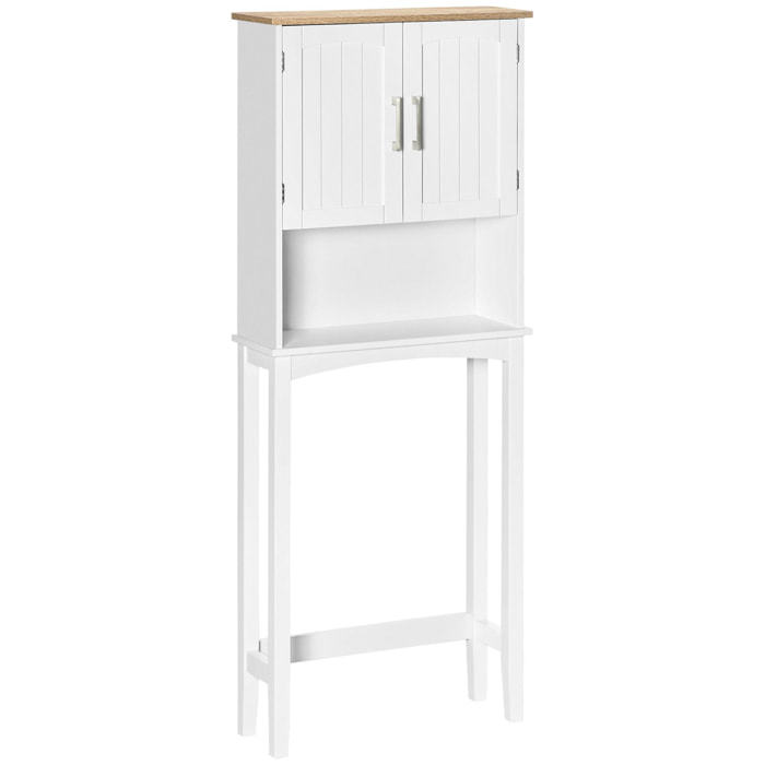 kleankin Mueble sobre Inodoro Armario Alto para Lavadora con 2 Puertas Balda Ajustable Interior y Estante de Almacenaje para Baño WC Carga 20 kg Antivuelco 64x22x165 cm Blanco