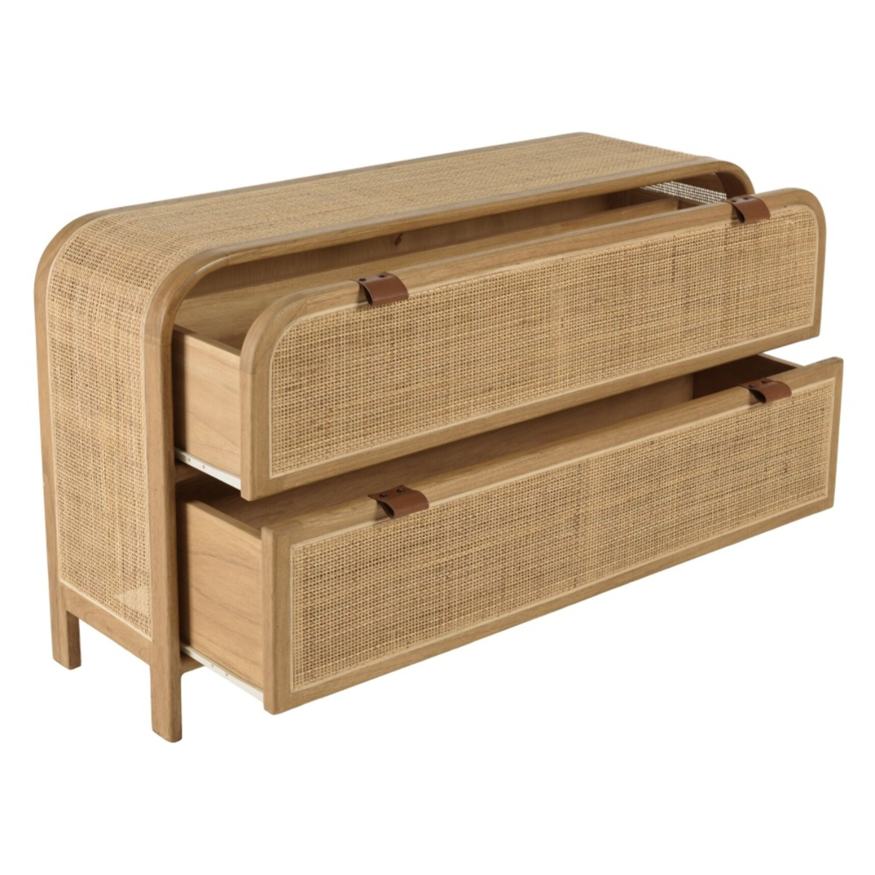 AMY - Commode forme arrondie en mindi et rotin naturel 2 tiroirs AMY