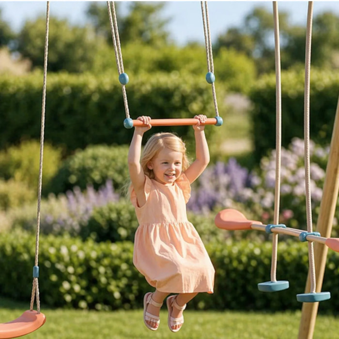 Trapèze métal bleu/corail pour portiques de 1,90 à 2,50 m