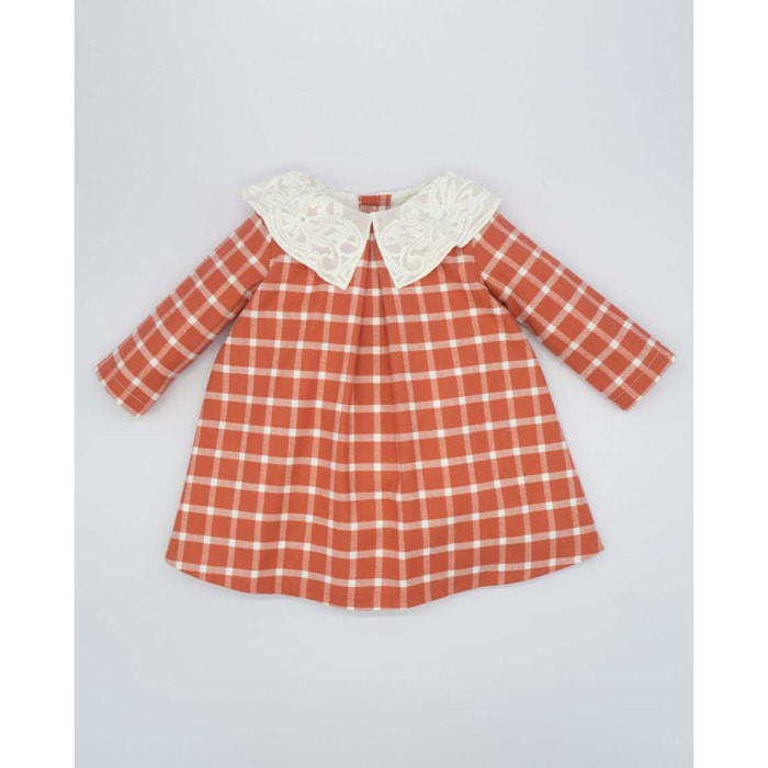 Vestido cuello bordado cuadros rojo