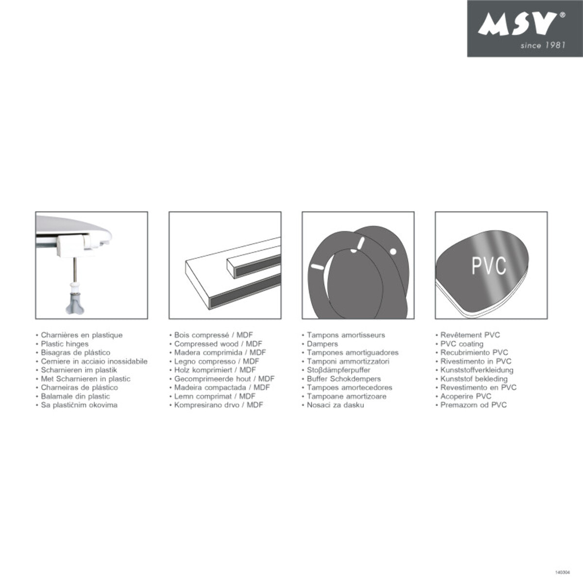 MSV Abattant Wc MDF en décor Pin Beige - Charnières PS
