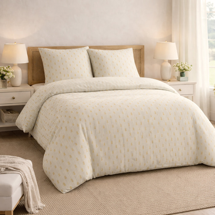 Parure housse de couette 100% coton lavé vintage - beige slub tess