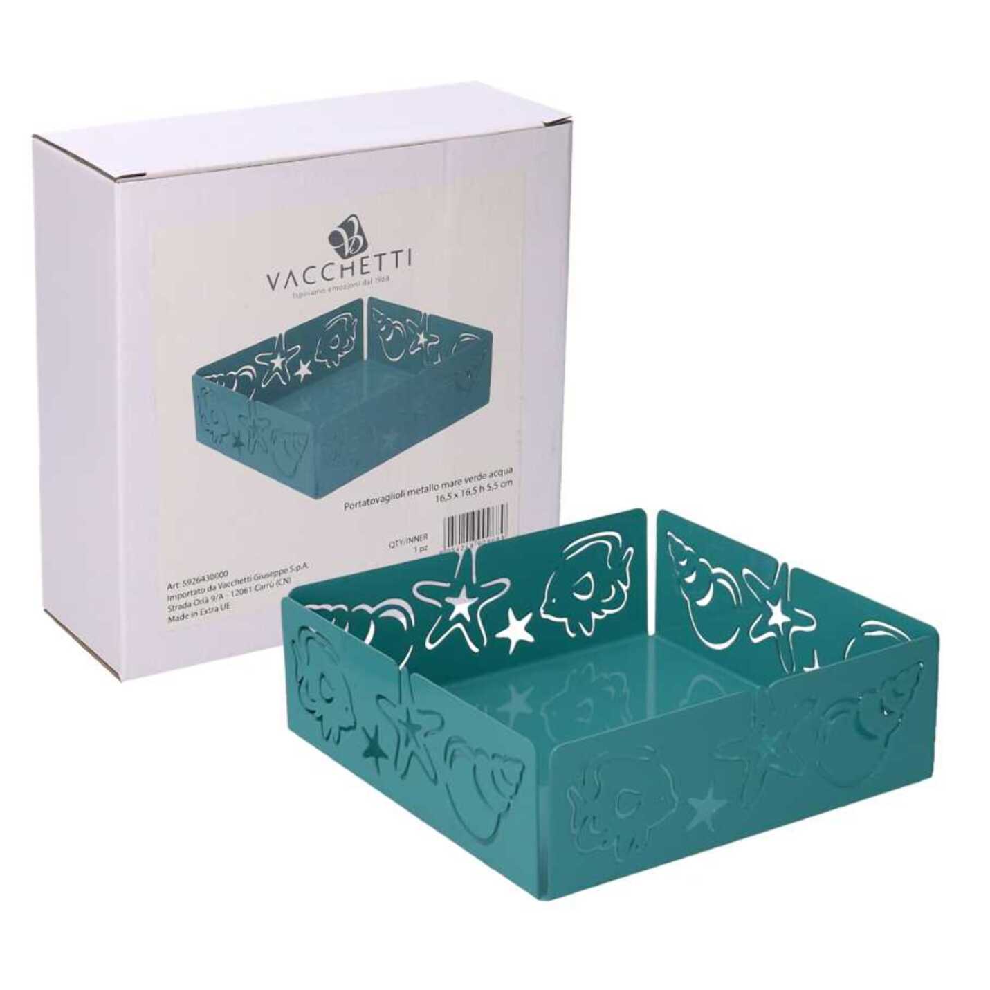 Portatovaglioli in metallo mare verde acqua quadrato cm16,5x16,5x5,5