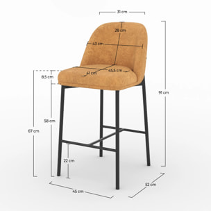 Lot de 2 chaises pour îlot central 67 cm en tissu jaune moutarde - Noah