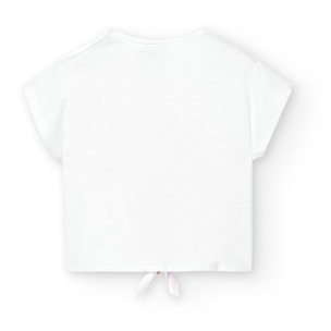 Conjunto niña, algodón estampado, mangas cortas, blanco