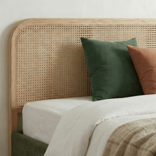 Lit en velours côtelé avec tête de lit en cannage - DALIA