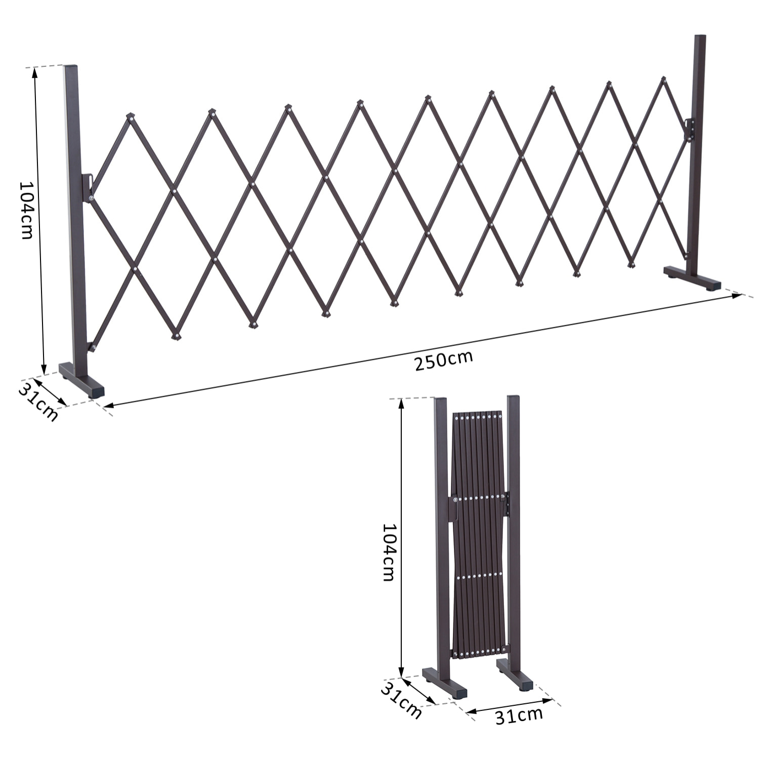 Barrière extensible rétractable barrière de sécurité 250L x 31l x 104H cm alu métal chocolat