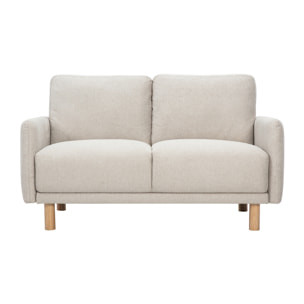 Canapé design 2 places en tissu effet velours texturé beige et bois clair BONO