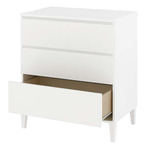 Comodino Con 3 Cassetti Cassettiera Settimino Mobile Da Camera Da Letto Moderno Mobiletto Con Piedini Montaggio Facile 80 x 40 x 80 Cm Bianco Lucido