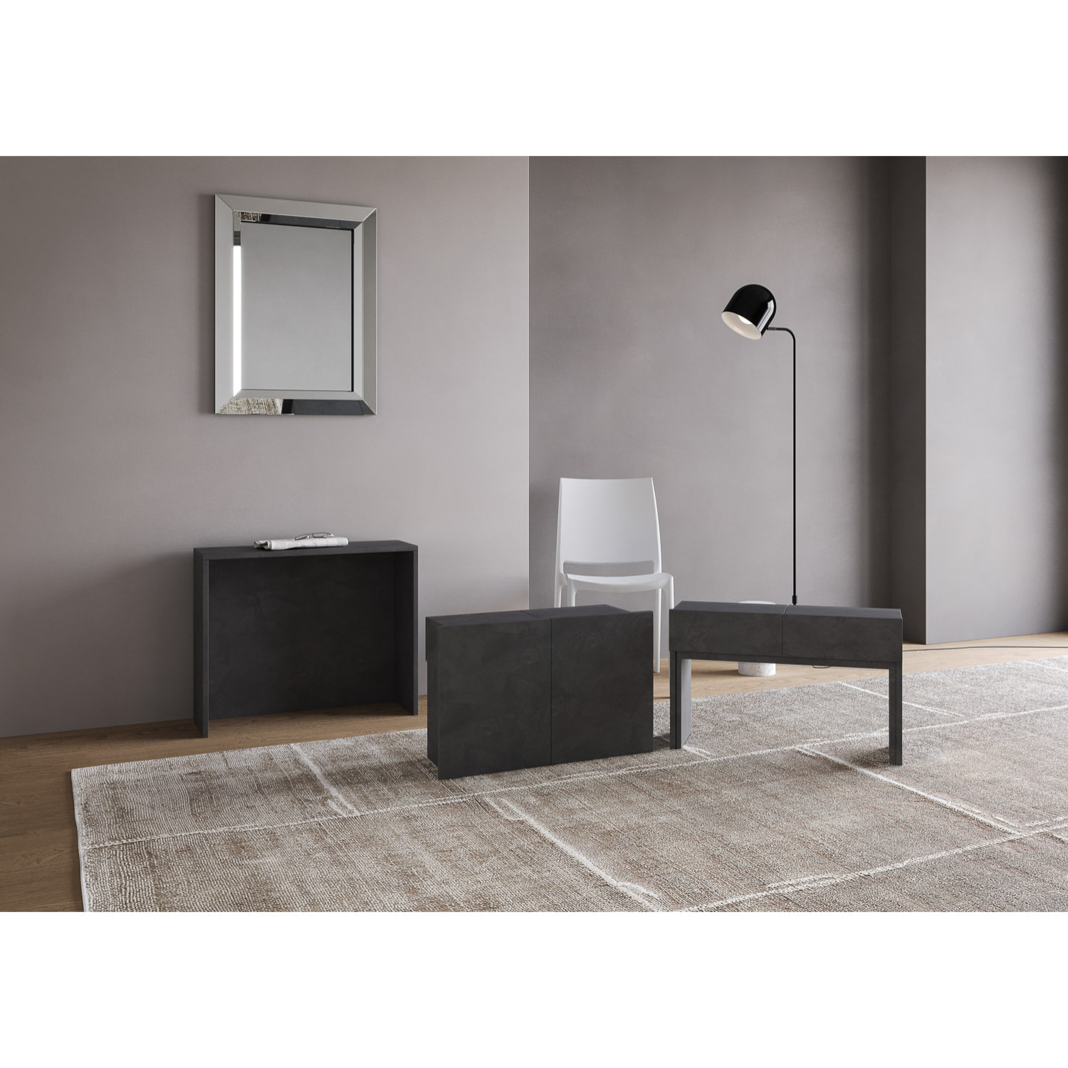 Bancs inférieur et supérieur extensible 26x72/300 cm Evolve Anthracite Spatulé rallonges internes