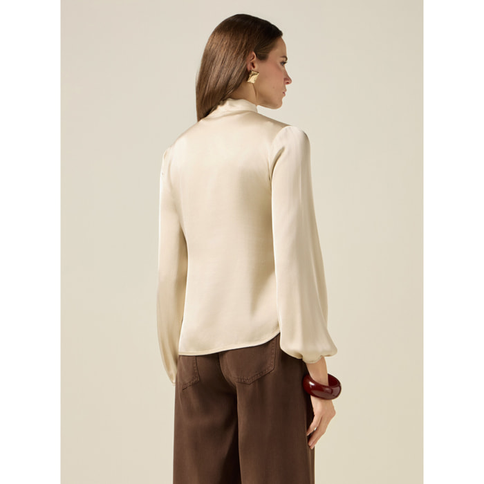Oltre - Blusa de raso con lazo en el cuello - Blanco
