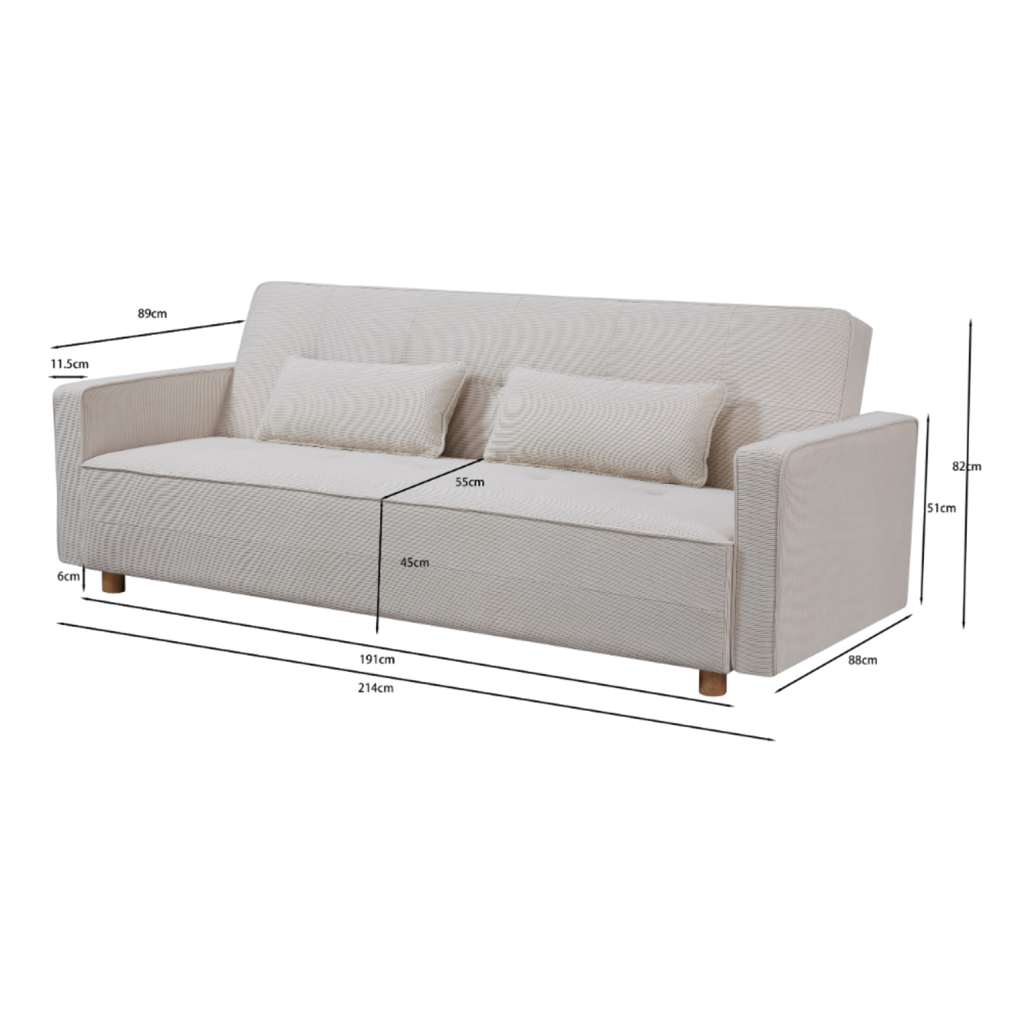 Canapé convertible 3 places en velours côtelé beige COOPER