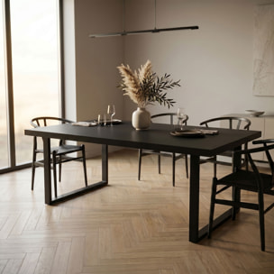 Tavolo da pranzo 220x100cm in legno e metallo con piedi squadrati e ripiano in colore legno nero
