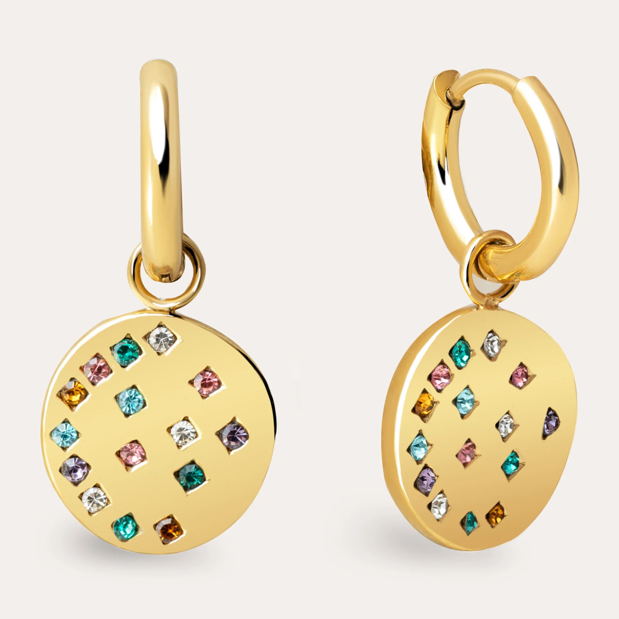 Pendientes Aro Bling Rainbow Acero Baño Oro