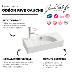 Lave-mains compact 50 cm Odéon Rive Gauche 1 trou de robinetterie à gauche Blanc satiné