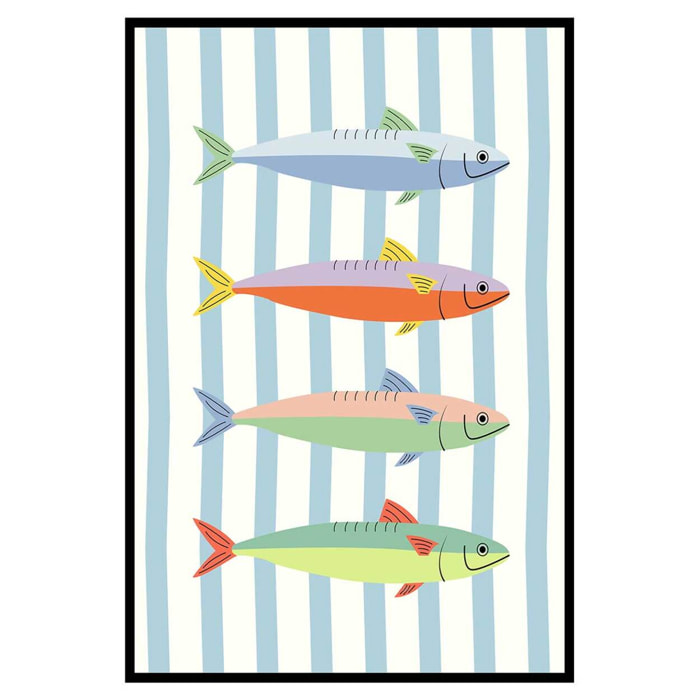 Affiche encadrée poissons graphiques colorés Affiche + cadre en métal - Noir