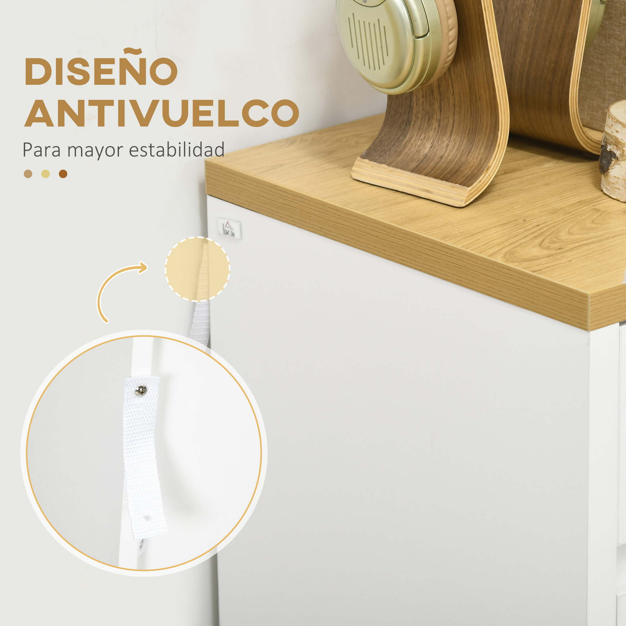 Cómoda 4 Cajones, Cómoda Dormitorio sin Tiradores, Cajonera para Salón, Oficina, Estilo Moderno, 70x37x75 cm, Blanco