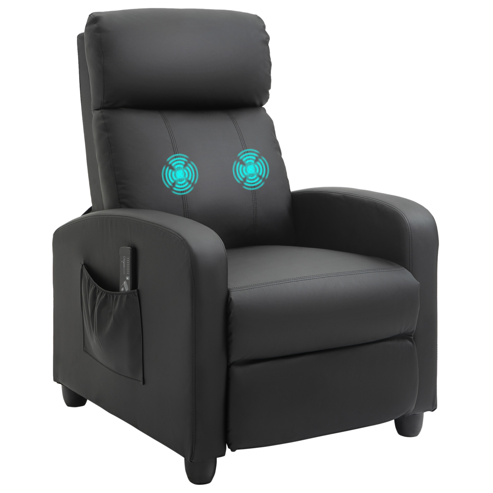 Sillón de Masaje Sillón Relax Reclinable con Mando a Distancia 2 Zonas de Masaje 8 Programas 5 Niveles de Intensidad 1 Bolsillo Lateral y Temporizador Tapizado en PU 68x88x98 cm Negro