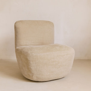 Fauteuil en tissu bouclette beige et structure en bois CÔME