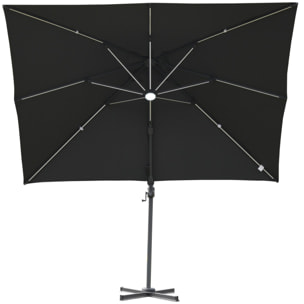 Parasol déporté carré parasol LED inclinable pivotant 360° manivelle piètement acier dim. 3L x 3l x 2,66H m gris