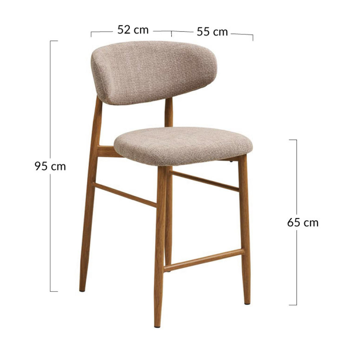 Eddie - lot de 2 tabourets en tissu texturé - pieds en acier effet bois - Bois / Beige