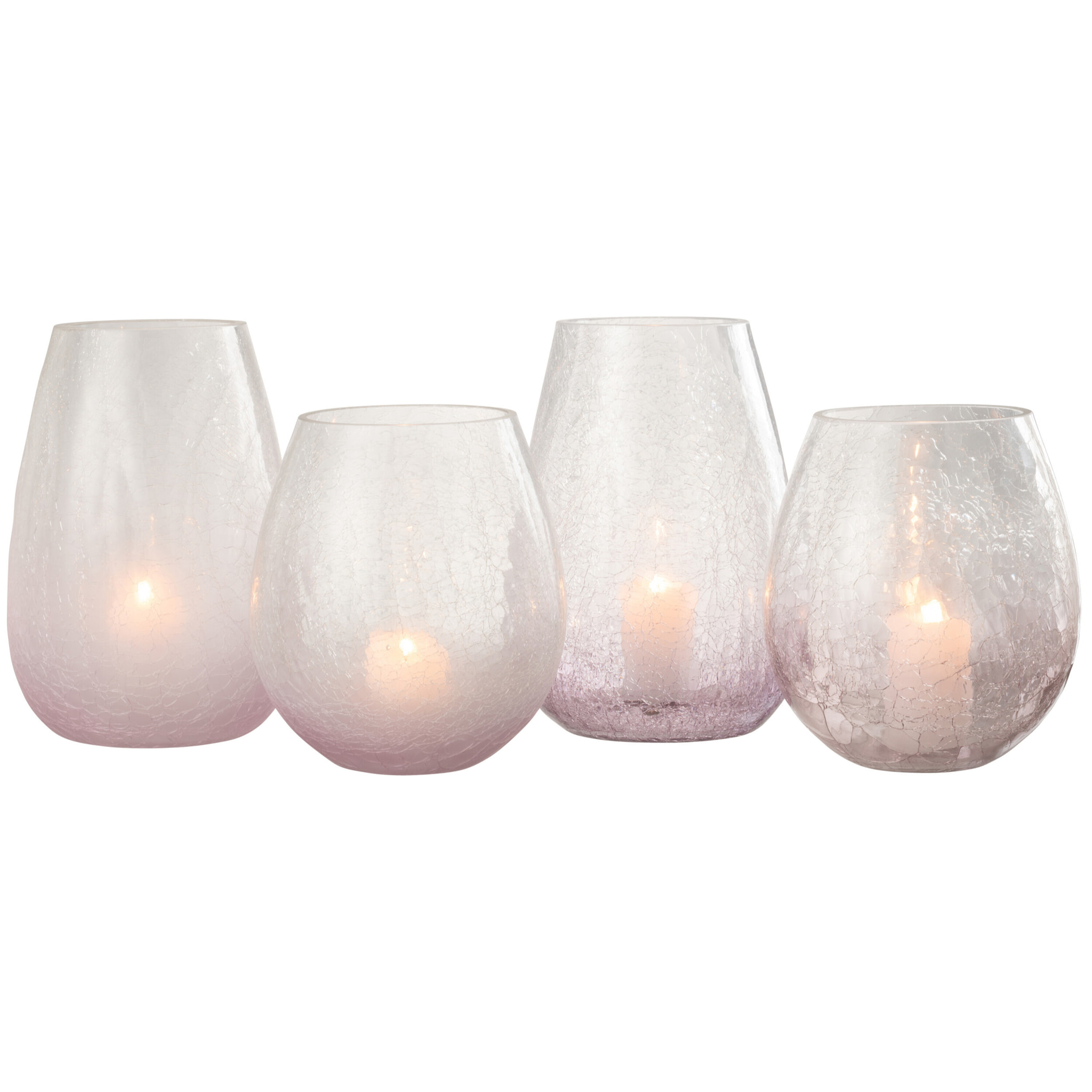 J-Line bougeoir Forme Oeuf Craquele - verre - mauve - large - 2 pcs