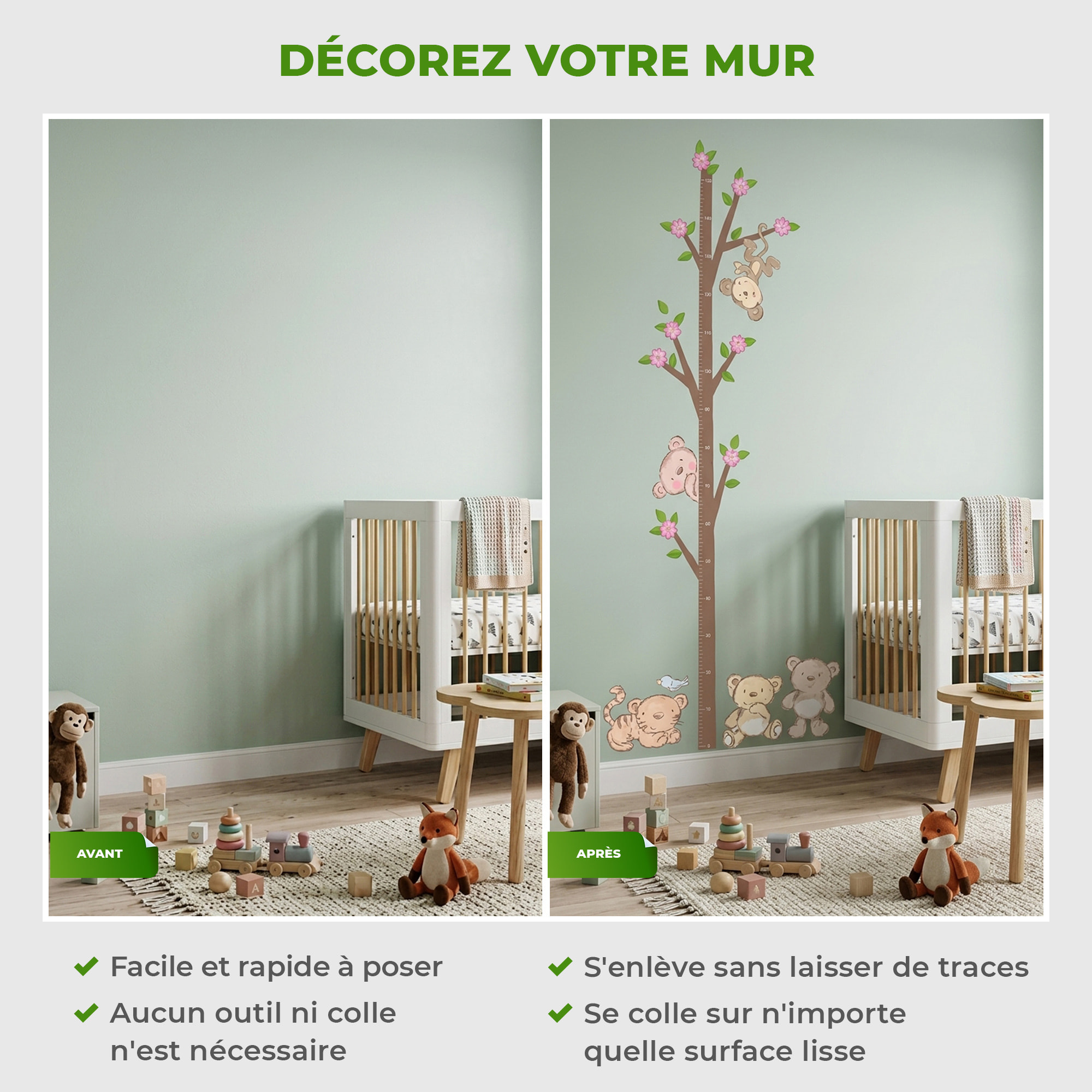 Stickers Muraux décoration adhésifs toise arbre fleuri