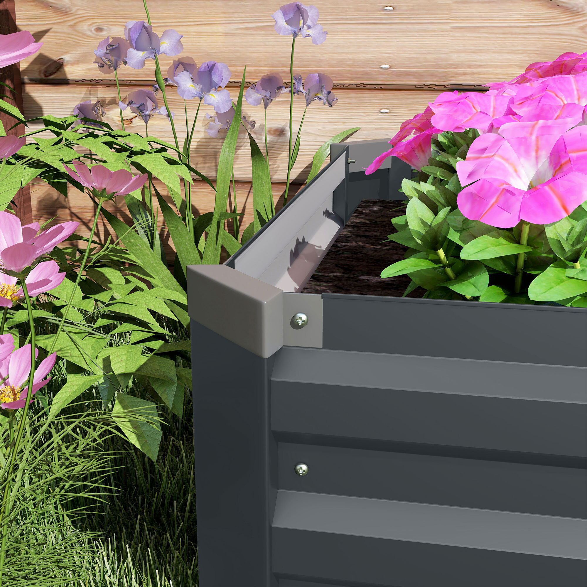 Carré potager rectangulaire dim. 240 x 60 x 30 cm tôle d'acier ondulé anthracite
